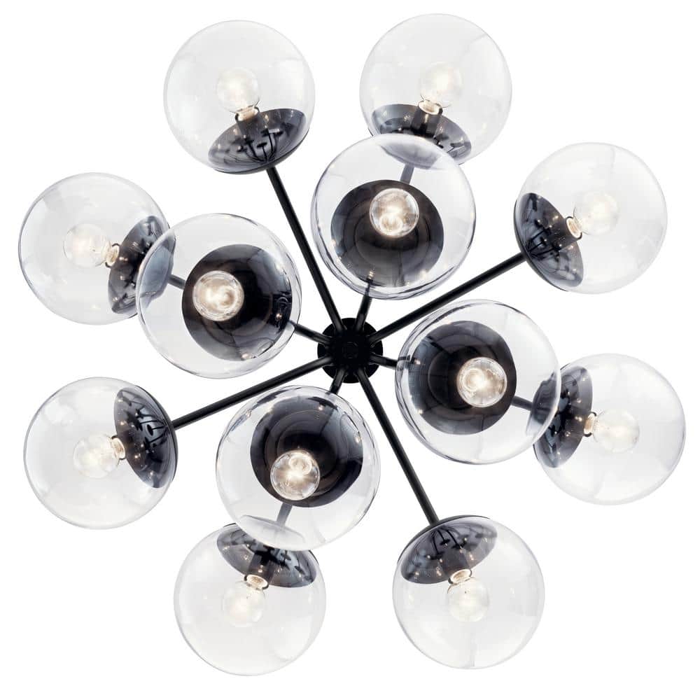 Black Steel 12-Light Sputnik Chandelier with Clear Glass Shades