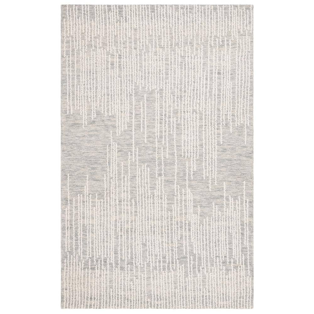 Handmade Light Grey and Ivory Wool Tufted Medium Rectangle Rug