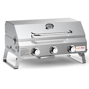 24 in. Stainless Steel Portable Propane Grill with Foldable Legs in Silver