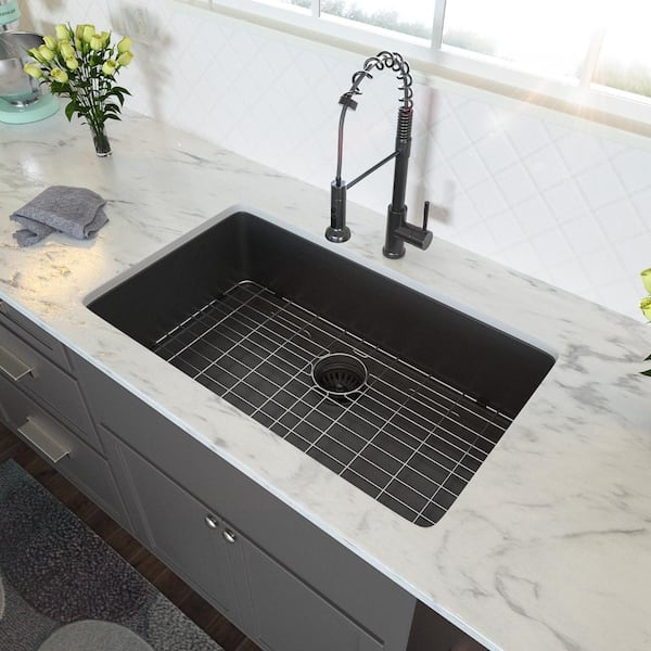 Gunmetal Black Kitchen Sink, 33"x 19"x 10" Undermount Single Bowl Basin, 16 Gauge Stainless Steel with 10-Inch Depth