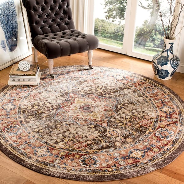 Bijar Brown/Rust 7 ft. x 7 ft. Round Border Area Rug
