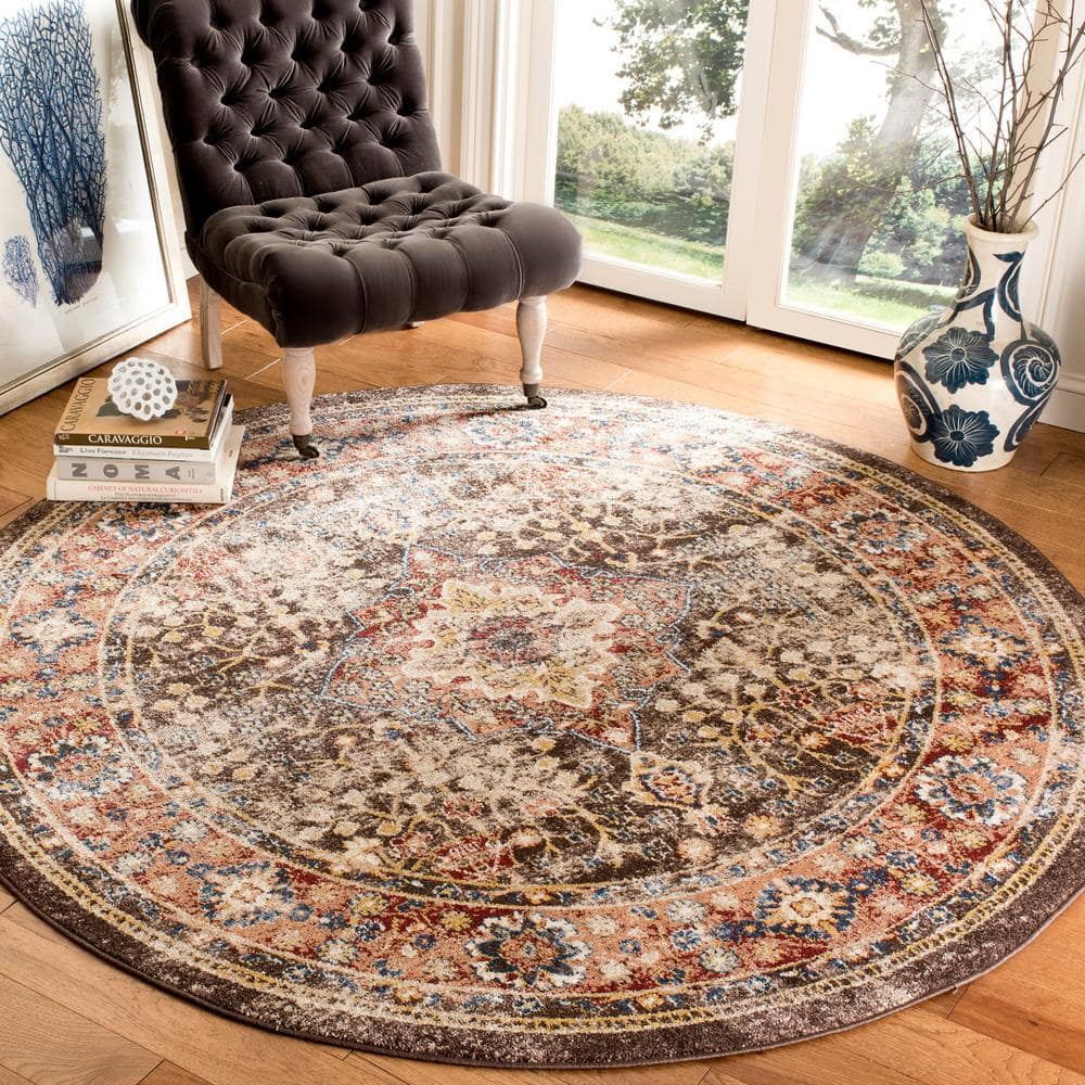 Bijar 8 ft. x 8 ft. Round Brown/Rust Border Distressed Medallion Area Rug price history on PriceWatchPro