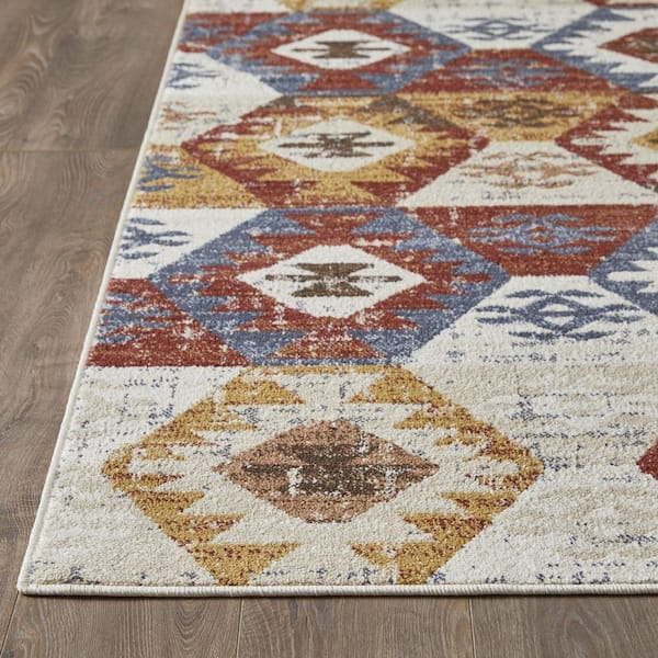 Alsbrooke Bradin Cream 7 ft. 10 in. x 9 ft. 10 in. Tribal Polypropylene Area Rug