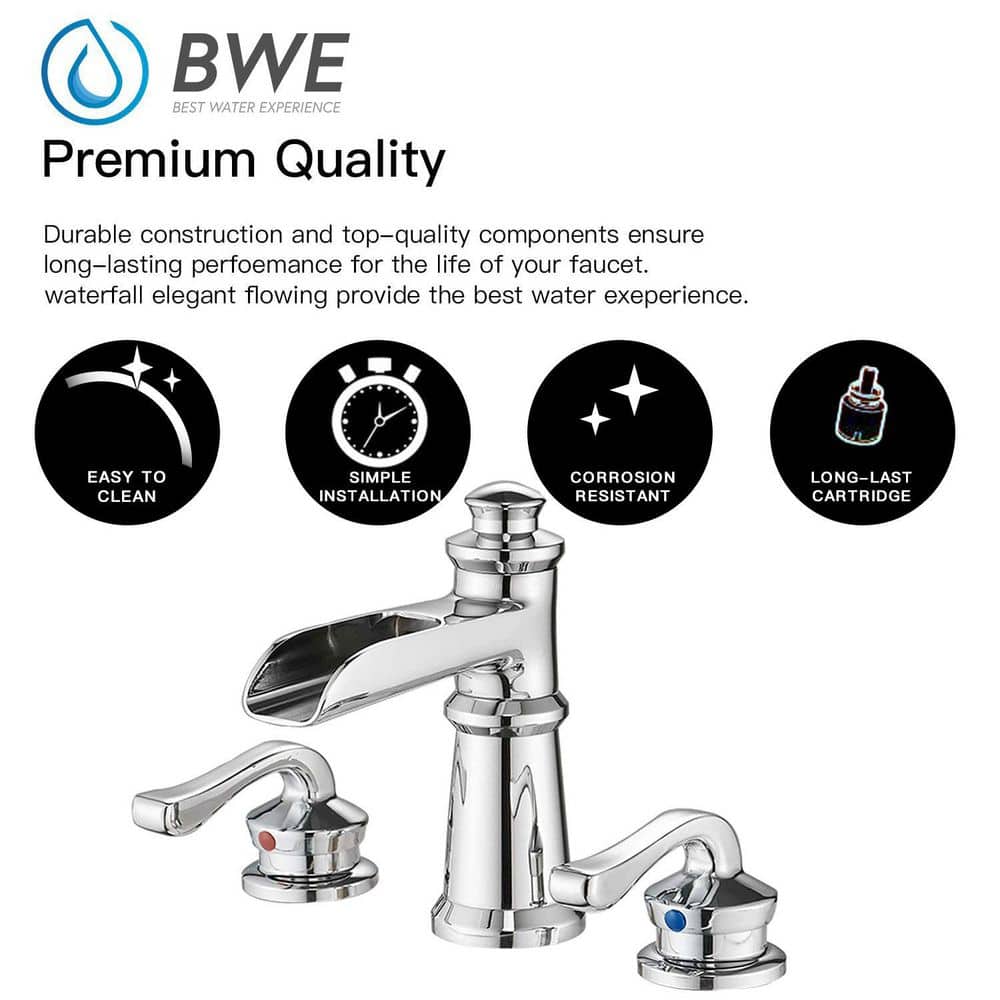 Polished Chrome Waterfall Widespread 2-Handle Bathroom Faucet