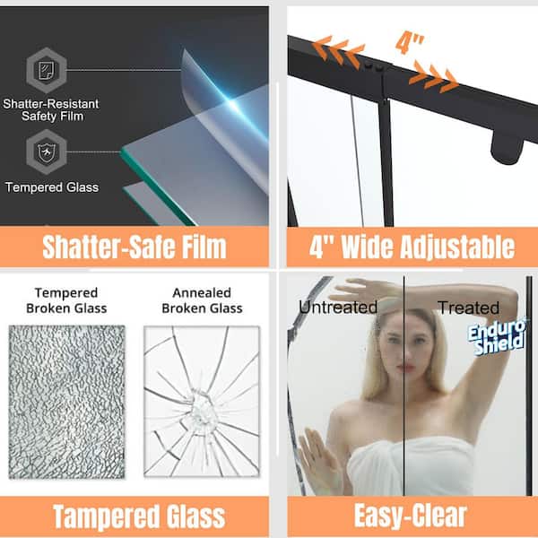 32 to 36 in. W x 72 in. H Framed Pivot Shower Door in Black with Clear Glass