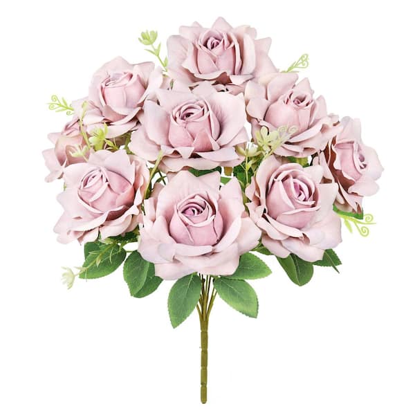 LIVING LUXURY 17 in. Dusty Mauve Artificial Gardenia Rose Flower Stem Bush Bouquet (Set of 2)