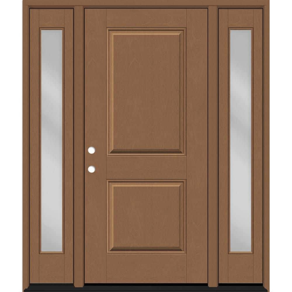 Regency 68 in. x 80 in. 2P Squaretop RHIS AutumnWheat Stain Mahogany Fiberglass Prehung Front Door w/Clr14in. SLs 4-9/16 price history on PriceWatchPro