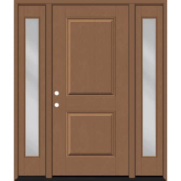 Regency 64 in. x 80 in. 2P Squaretop RHIS AutumnWheat Stain Mahogany Fiberglass Prehung Front Door w/Clr12in. SLs 6-9/16