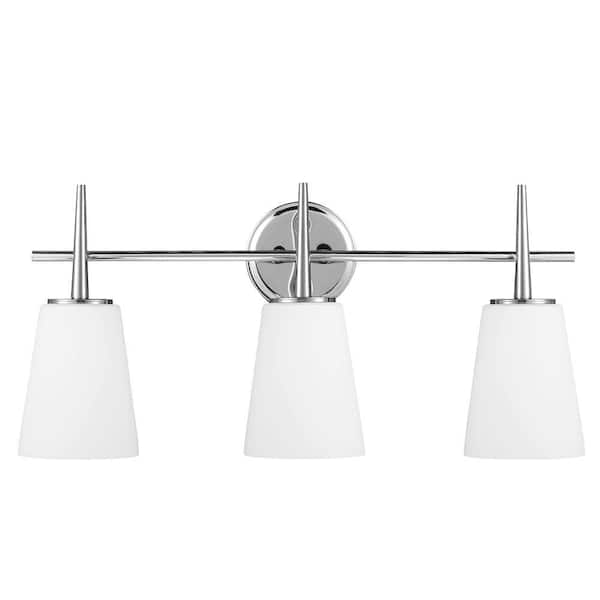 Generation Lighting Driscoll 24.5 in. 3-Light Contemporary Modern Chrome Wall Bathroom Vanity Light with White Etched Glass Shades