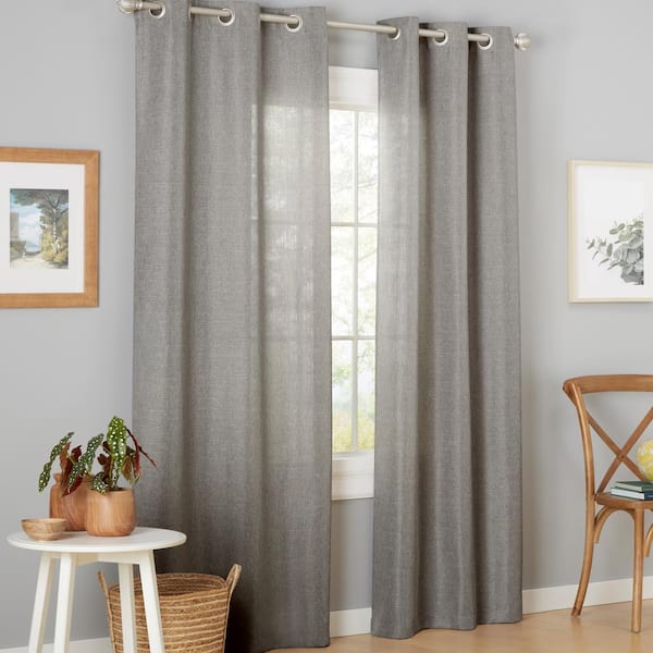 Ladner Black Pearl Solid Light Filtering Grommet Top Indoor Curtain Panel, 38 in. W x 84 in. L (Set of 2)