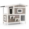 ANGELES HOME Outdoor White and Gray Wooden 2-Lever Cat House with ...