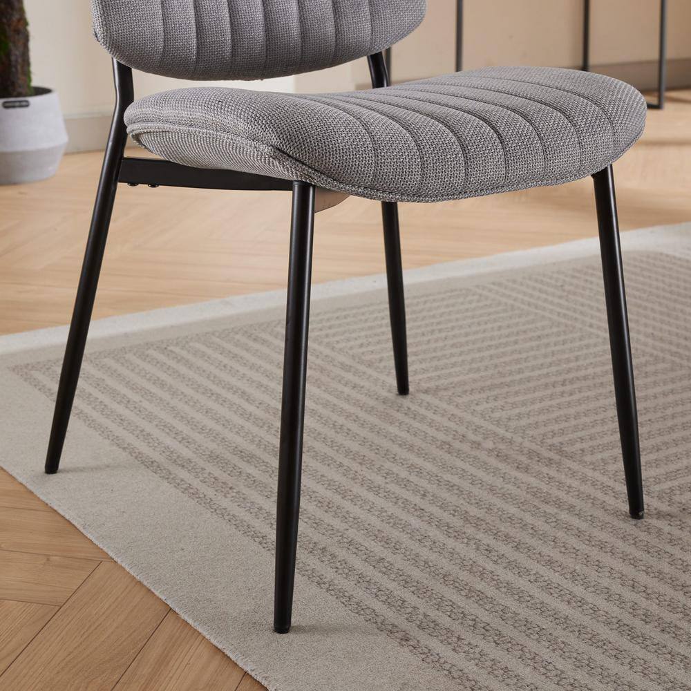 Gray Linen Upholstered Low Back Arm Chair with Metal Legs