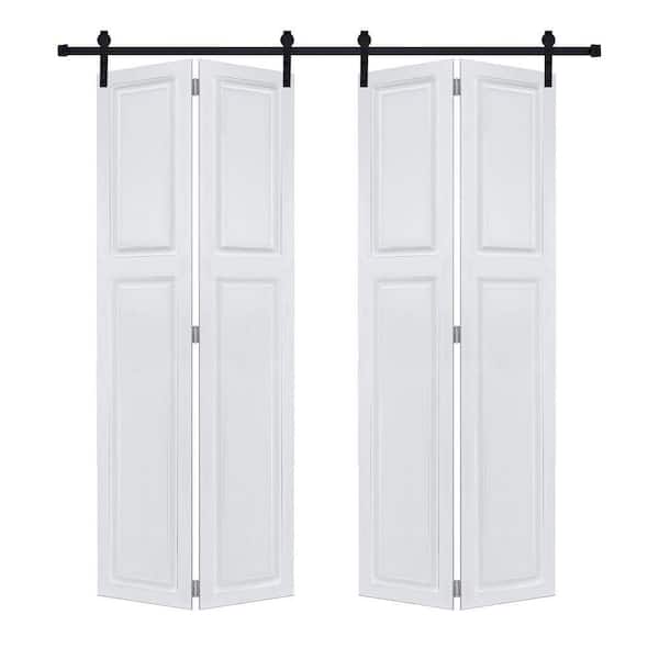 Dual 2Panel Cottagestyle Bi-Fold door 3/4 in. Thick 32 in. x 80 in. MDF White Barn Sliding Door With Hardware Kit