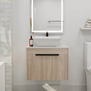 24 in. W x 19 in. D x 24 in. H Floating Bath Vanity in White Oak with Porcelain Vanity Top in White with Single Sink