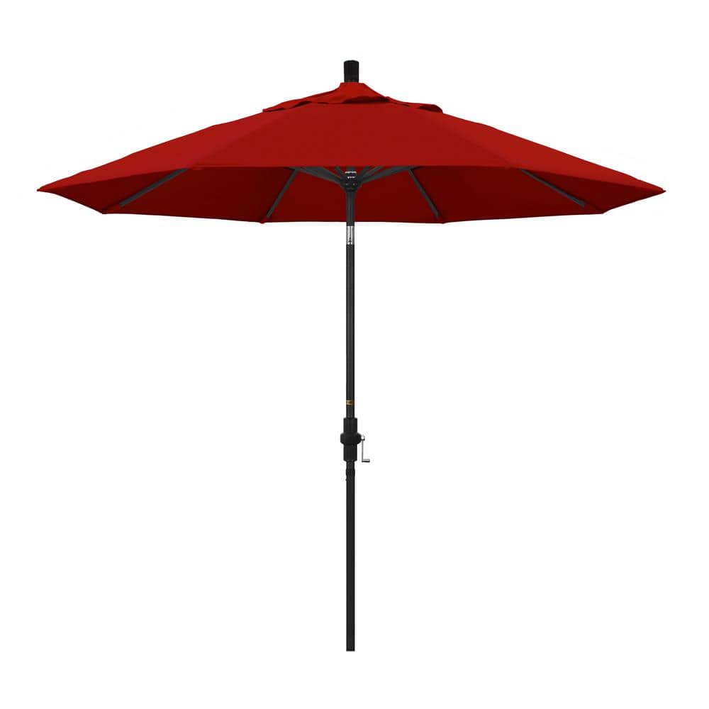 9 ft. Black Aluminum Pole Market Aluminum Ribs Collar Tilt Crank Lift Patio Umbrella in Jockey Red Sunbrella price history on PriceWatchPro