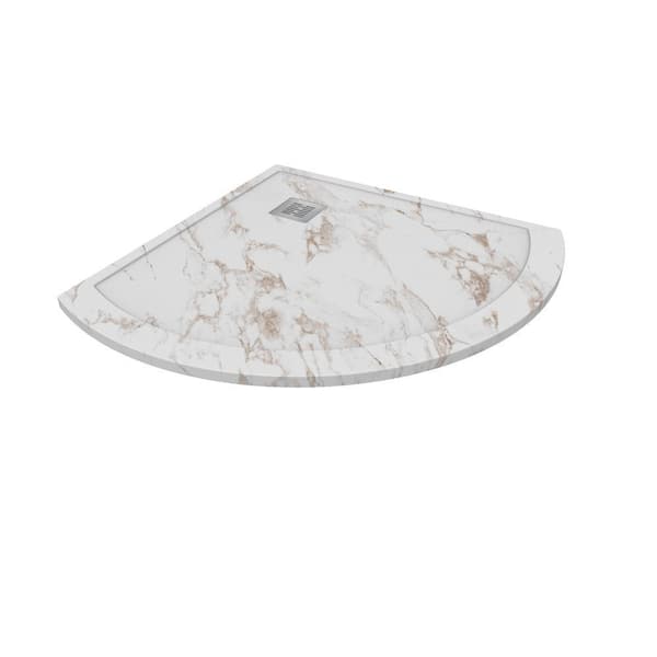 CASTICO Neo Round 37 in. L x 37 in. W x 1.125 in. H Solid Composite Stone Shower Pan Base with Corner Drain in Caramel Sand