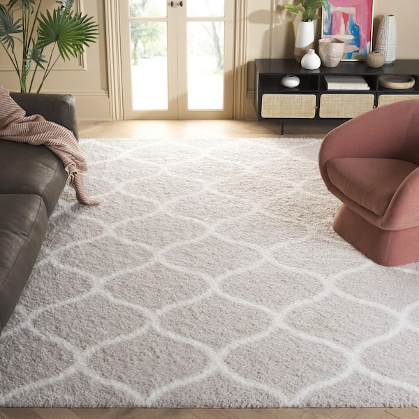 Tahoe Shag 9 ft. x 12 ft. Silver/White Trellis Modern Area Rug