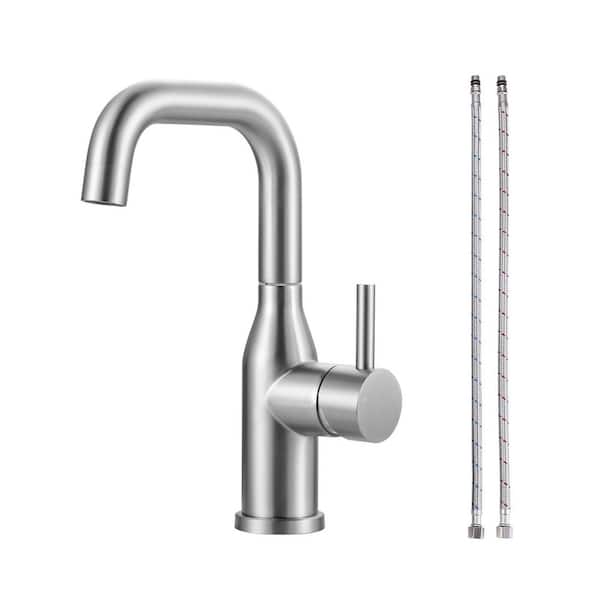 VEVETTA 1-Hole Single Handle Bar Faucet Stainless Steel with Deckplate for Kitchen, Bar or Bathroom in Brushed Nickel