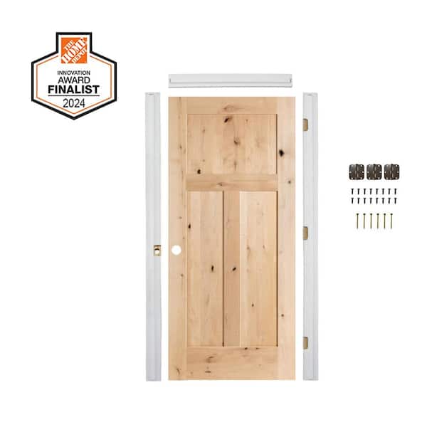 Krosswood Doors DIY RTA Kit 28 in. x 80 in. Right-Handed Shaker Knotty Alder Unfinished Wood Single Ready To Assemble Interior Door