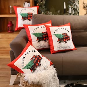 Christmas Truck Decorative Throw Pillow Square 18 in. x 18 in. Red & White & Green for Couch, Bedding Set of 4