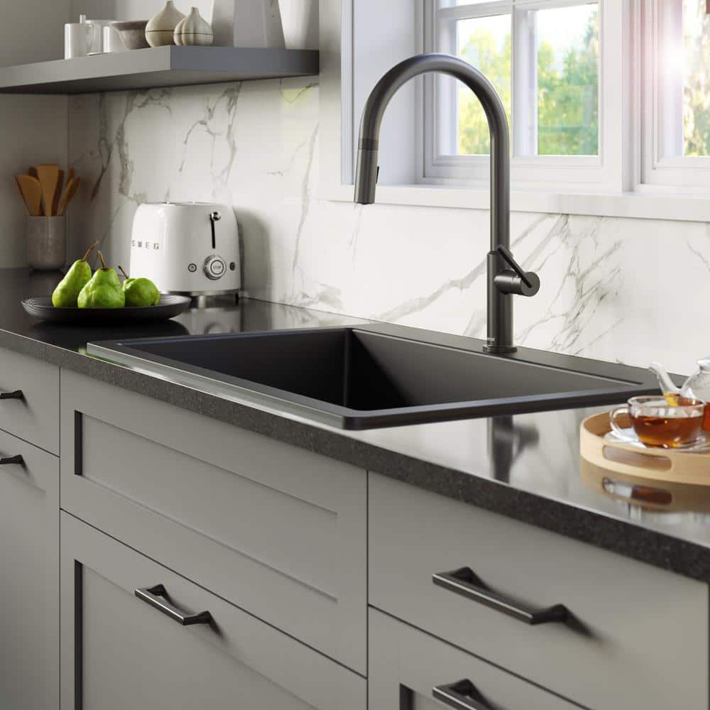 Black Quartz Single Bowl Drop-In Kitchen Sink