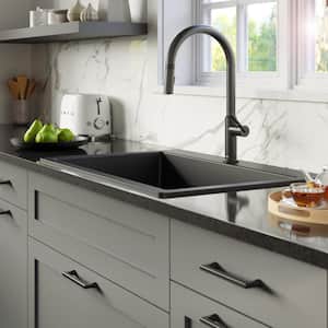 Quartz 33 in. Large Single Bowl Drop-In Kitchen Sink in Black