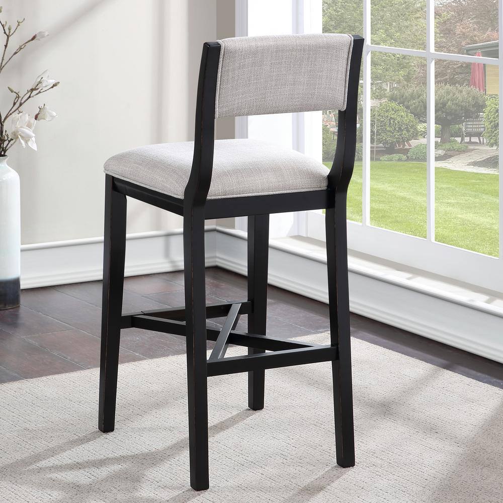 Gray Wood Transitional Bar Stool with Upholstered Seat
