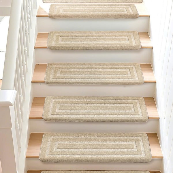 Bullnose Cream Gray Rectangular 9.5 in. x 30 in. x 1.2 in. Polypropylene Carpet Stair Tread Cover Rug Mat Set of 12