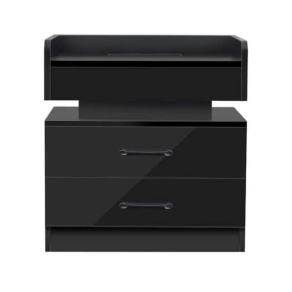 ATHMILE 2-Drawer Black Nightstand (19.3 in. L x 13.8 in. W x 20.5 in. H)