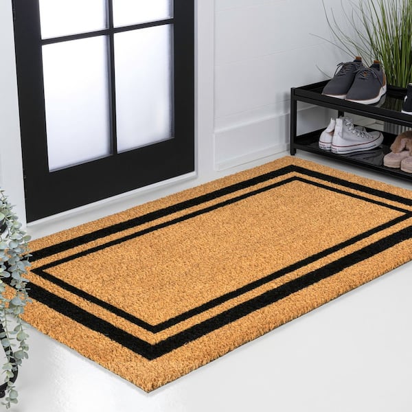 Peater Classic Casual Commerical Natural Coir Natural/Black Border 3 ft. x 6 ft. Indoor/Outdoor Runner Rug