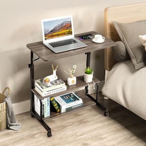 Rolling and Height Adjustable 31.5 in. Rectangle Gray Metal Wood Computer Desk Laptop Table with 2 USB Ports