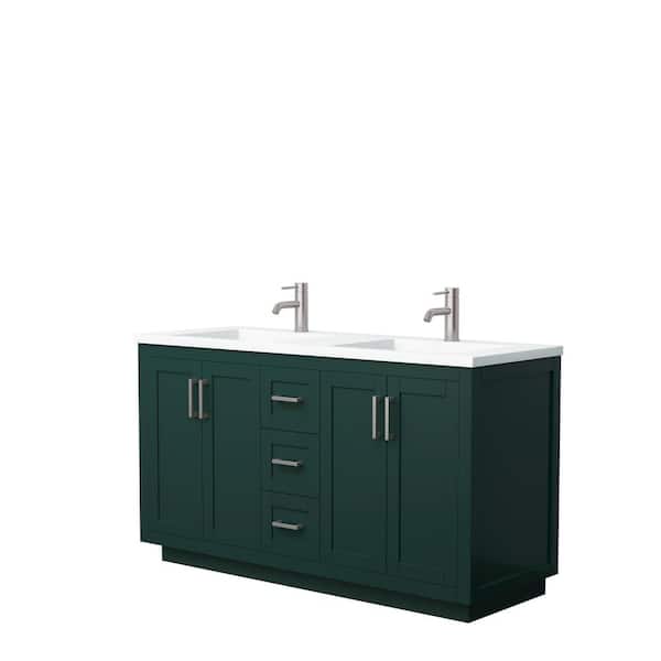 Wyndham Collection Miranda 60 in. W x 22 in. D x 34.25 in. H Double Bath Vanity in Green with Matte White Solid Surface Top