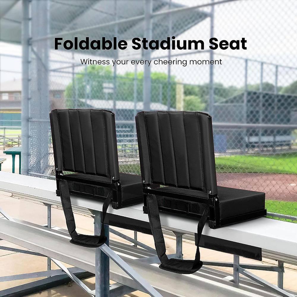 Black Foldable Stadium Seat with Cushions and Arm Rest