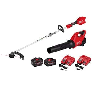 M18 FUEL 120 MPH 500 CFM 18V Brushless Cordless Battery Powered Blower Kit w/ String Trimmer, (2) Batteries, (2) Charger