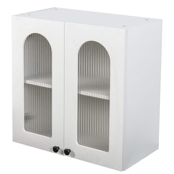 Wall Cabinet Arched Glass Door Display Wall Mounted Cabinet with Adjustable Shelves for Kitchen Bathroom Living Room