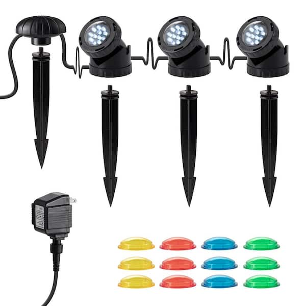 Alpine Corporation Low Voltage Black Plug-in Outdoor LED Waterproof Multicolor Path Light for Pond Water Features and Garden (Set of 3)