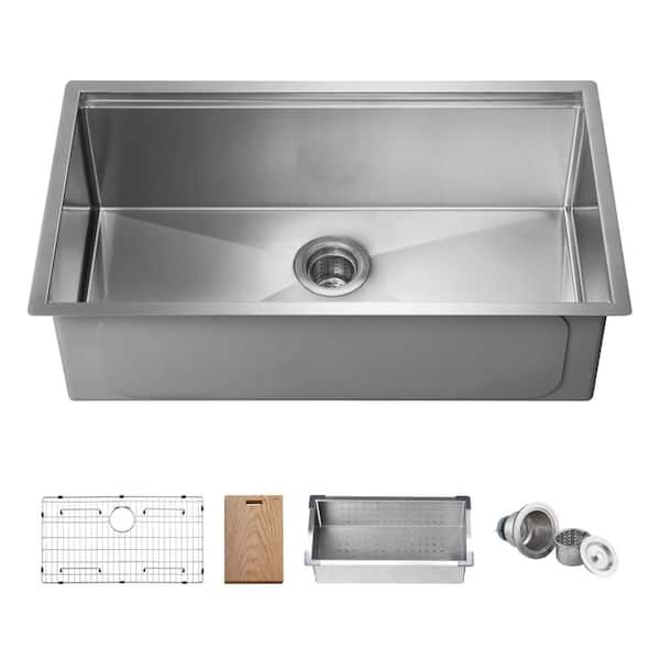 33 in. Undermount Single Bowl Stainless Steel Workstation Sink