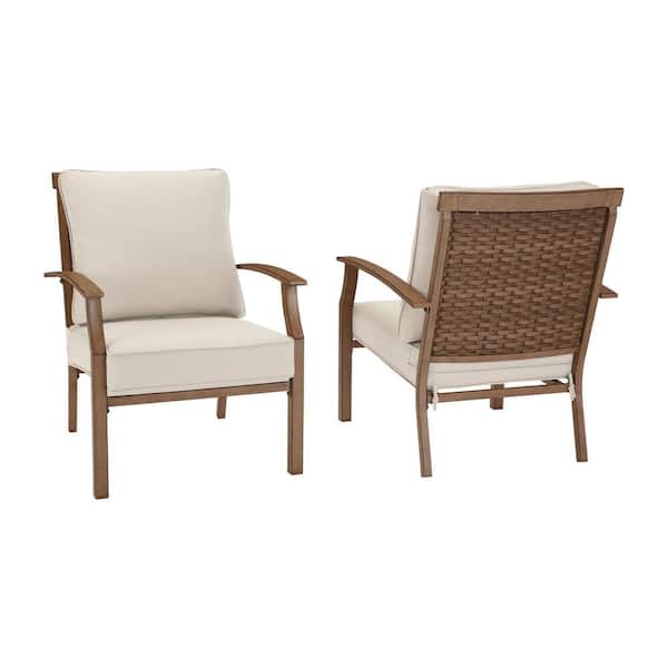 Hampton Bay Geneva Brown Wicker Outdoor, Red Steel Dining Chairs With Woven Seat