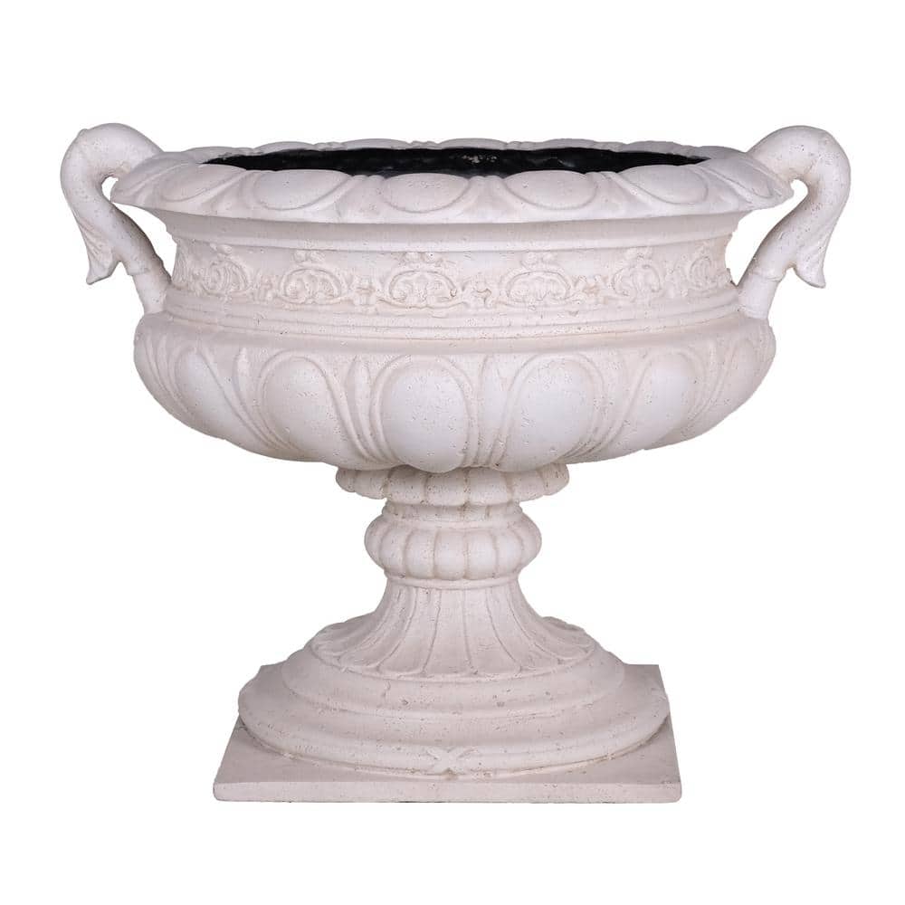 MPG 19.25 in. H Light Aged White Cast Stone Fiberglass Urn with Handles ...