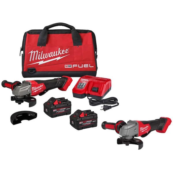 Milwaukee M18 FUEL 18-Volt Lithium-Ion Brushless Cordless 4-1/2 in./6 in. Braking Grinder w/Two XC 8.0 Ah Battery & 5in. Grinder