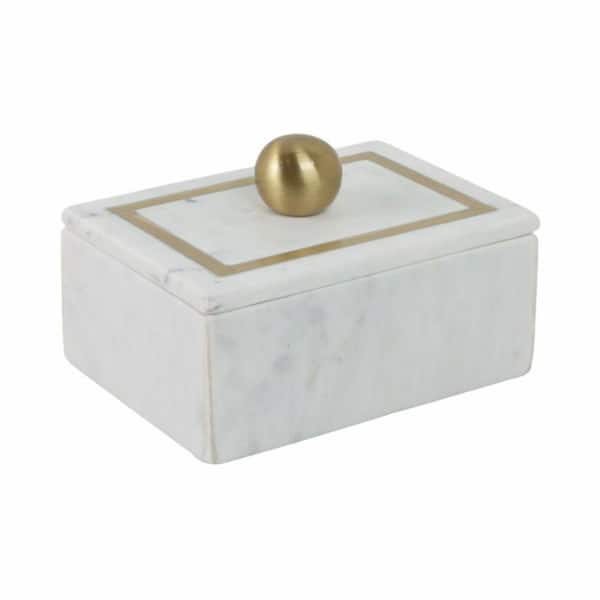 Liv & Skye White 7 in. x 5 in. Marble Rectangular Decorative Box