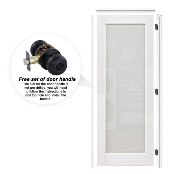 32 in. x 80 in. 1-Lite Frosted Glass Right White Solid Core MDF Single Interior Door Kit w/ Quick Assemble Jamb