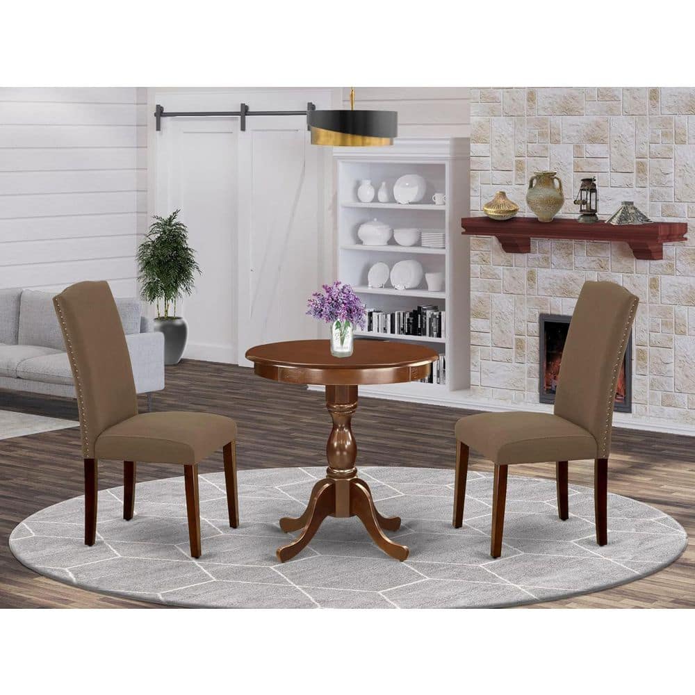 3-Piece Mahogany Finish Solid Wood Top-Dining Room Set-Seats 4