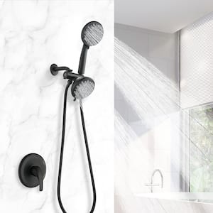 Single-Handle 7-Spray Settings Round Dual Shower Heads High Pressure Shower Faucet with Matte Black