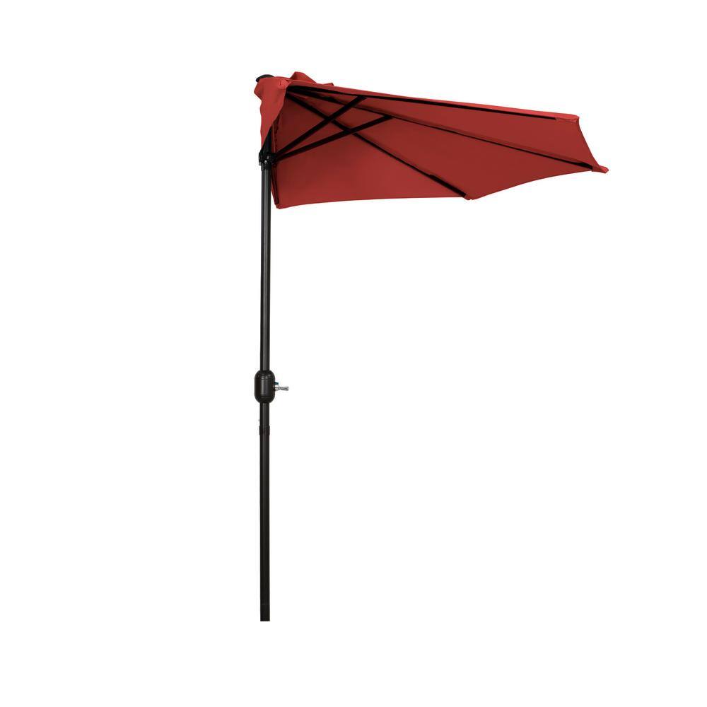 9 ft Red Half Round Patio Umbrella with Black Base
