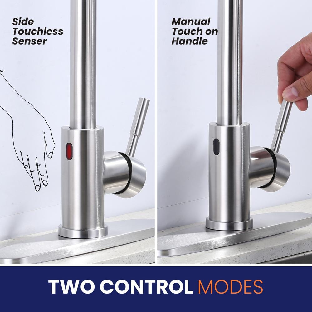 Brushed Nickel Touchless Pull-Down Kitchen Faucet with Spray