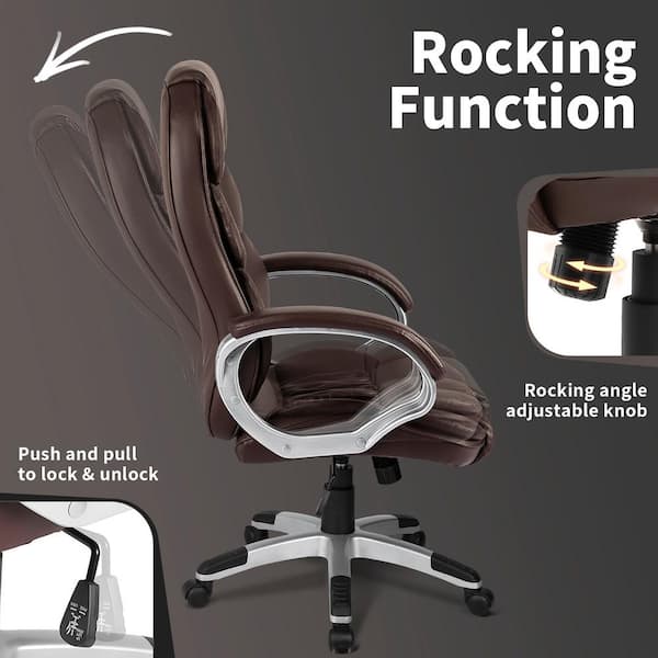 Furniwell Brown Big And High Back, High Back Executive Leather Office Chair Lumbar Support