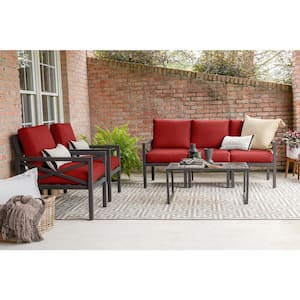Blakely 6-Piece Aluminum Patio Conversation Set with Red Polyester Cushions