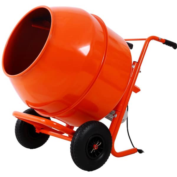 224L 8CUFT horizontal portable cement mixer, Wheel Barrow Portable Cement Concrete Mixer 115V-60HZ, orange color