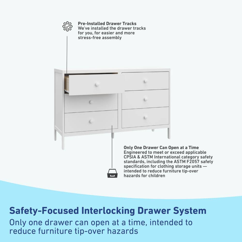 White GREENGUARD Certified 6-Drawer Double Nursery Dresser